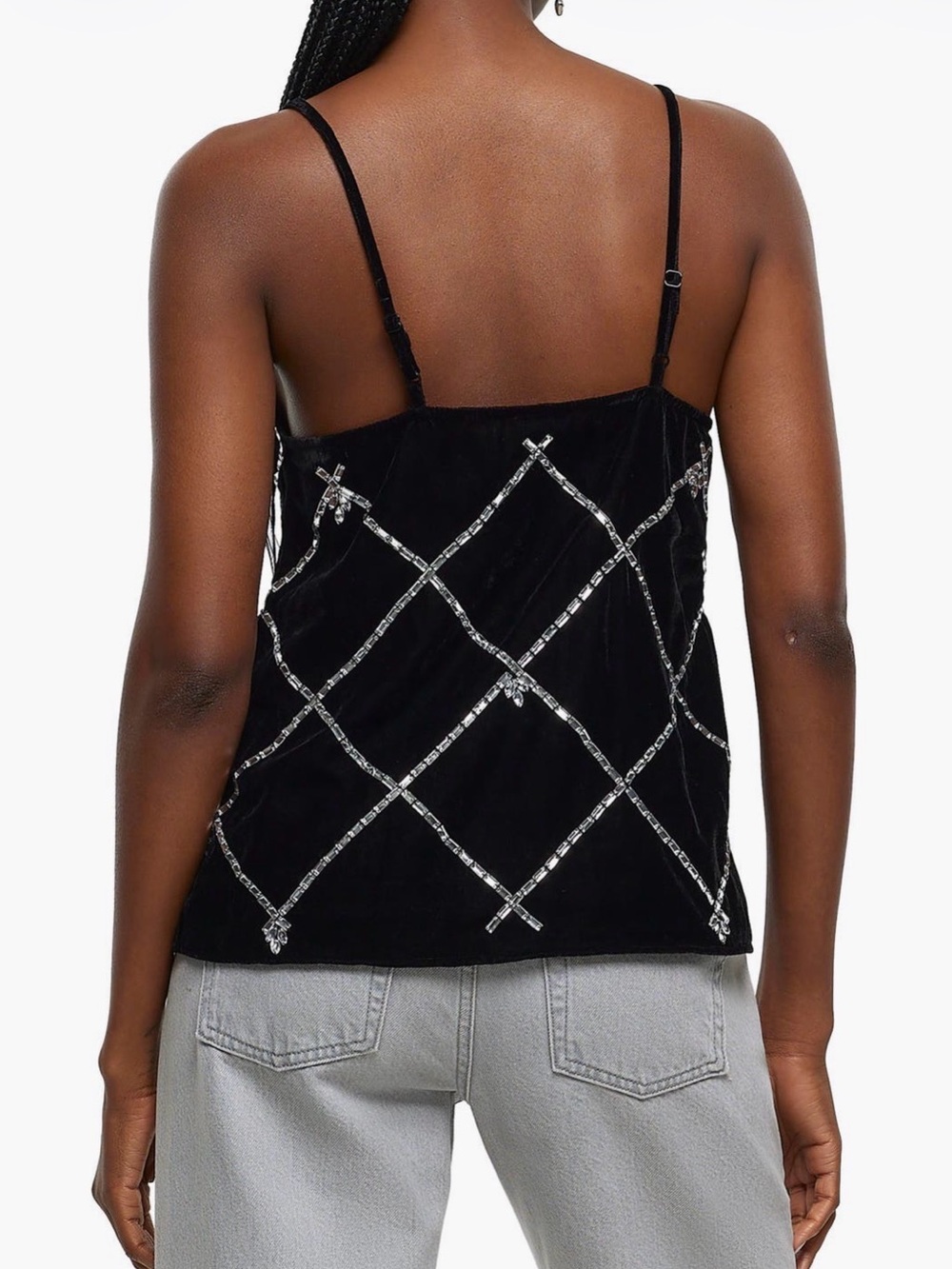 River Island Crystal Embellished Velvet Camisole Size 10 NWT - Picture 2 of 7